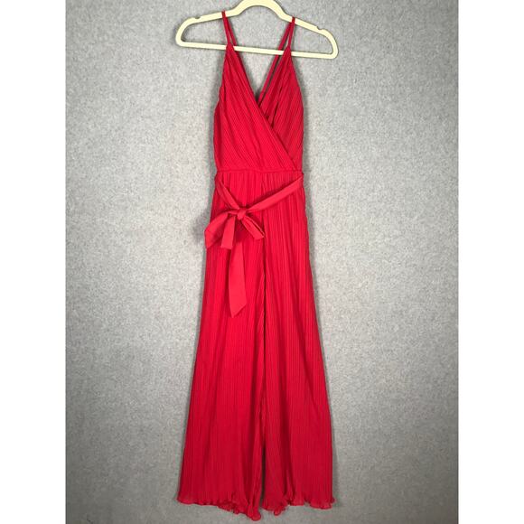Beyond Words Jumpsuit Womens XS Red Wrap Pleated Belt Resort Flowy Coastal Rodeo - Picture 1 of 11